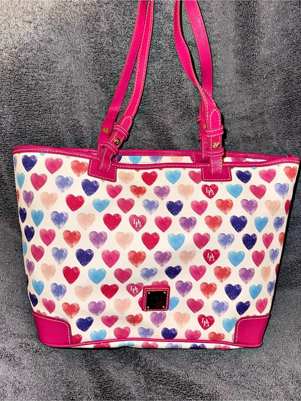 Dooney & Bourke Watercolor Hearts Tote Pink & White